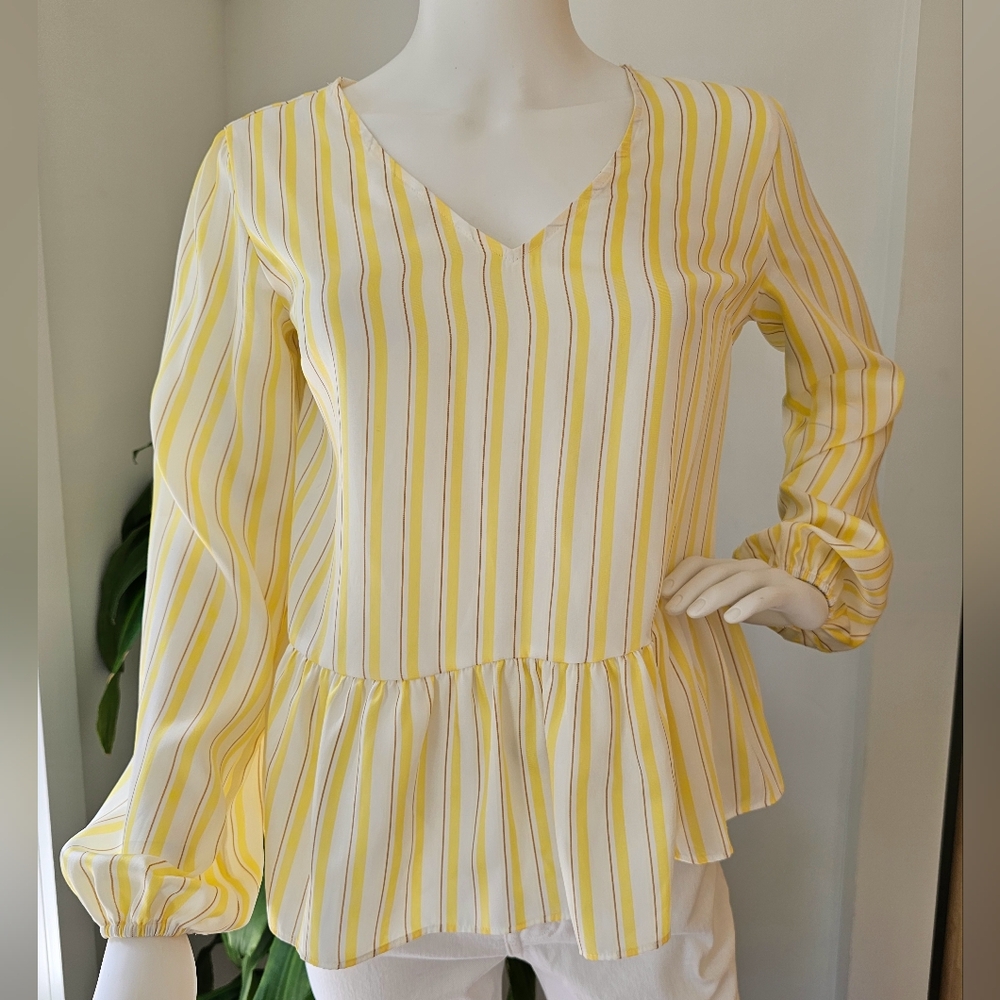 NINE WEST size XS yellow and white striped women's top